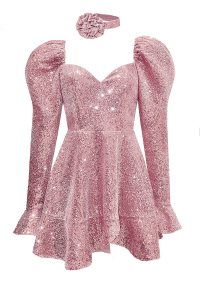 Платье &quot;Джойс&quot; пудровое (розовое), пайетки на бархате, мини + чокер роза