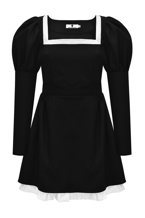 Платье "Ариэнна" черное, вставка по декольте и подол из белого хлопка
