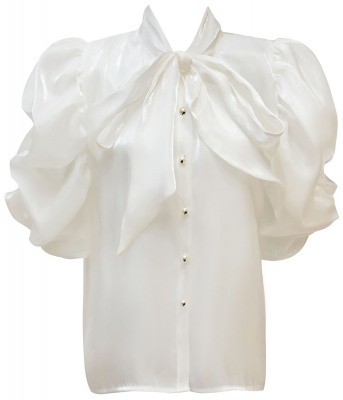 Блуза "Анетта" белая, органза, с бантом, на пуговицах
