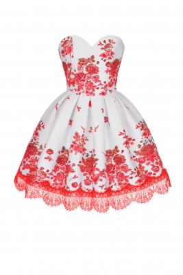 Платье "Аннета" молочное, красный принт, мини