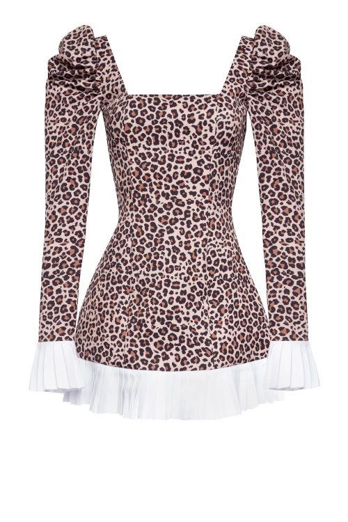 Платье-корсет "Эдит" бежевый леопард, с белой отделкой