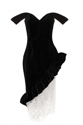 Платье "Марселла" черное, бархат, подол из белого кружева