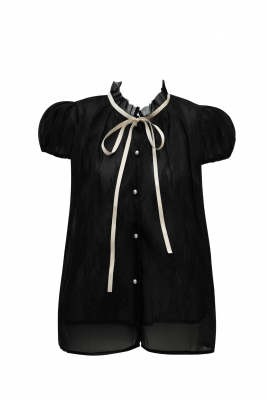 Блуза "Мерсия" черная, фатин с кружевом, лента - бант