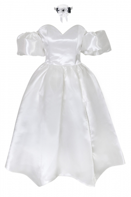 Платье "Бэйлис" белое, сатин (шелк, атлас) миди + подъюбник, чокер