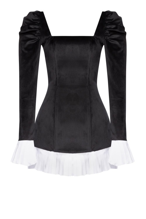 Платье-корсет "Эдит" черный бархат, с белой отделкой