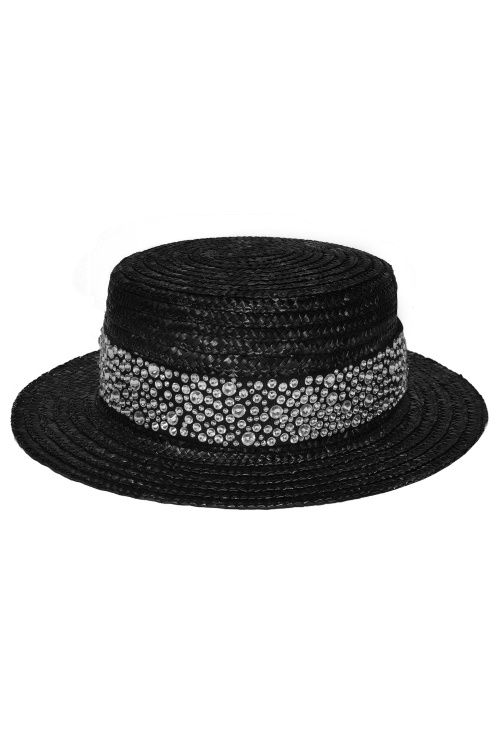 Шляпа "Канотье" черная со стразами