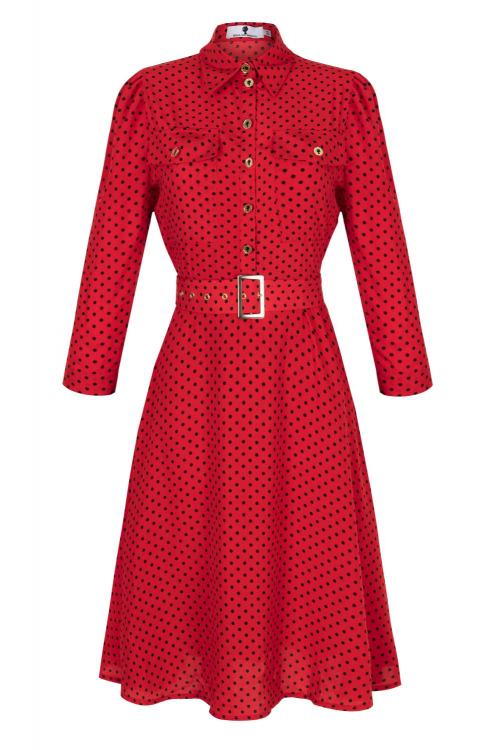Платье "Пелагея" красное в горошек