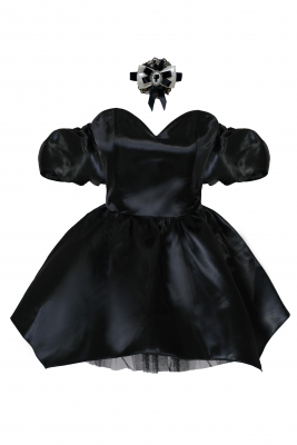 Платье "Бэйлис" черное, сатин (шелк, атлас) мини + подъюбник, чокер
