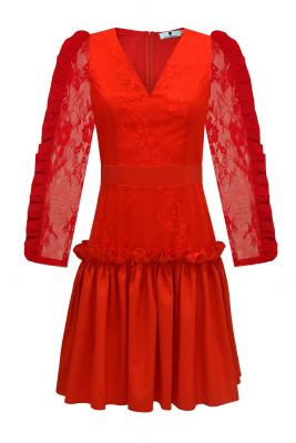 Платье "Мира" красное, с кружевом