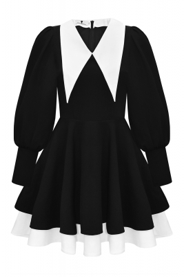 Платье "Элодия" черное, белый воротник и юбка, мини