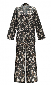 Костюм - пижама "Пальм" темно-синий, шелк, принт "Розы"
