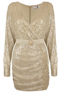 Платье &quot;Сисиль&quot;, мини, золотистое, на запах + пояс из жемчуга