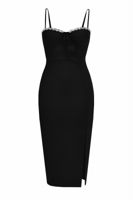 Платье "Шейла" черное, трикотажное, декорированное камнями