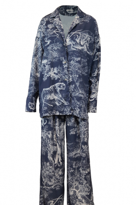 Костюм - пижама "Паскаль" молочный, графитовый принт "прованс", с поясом