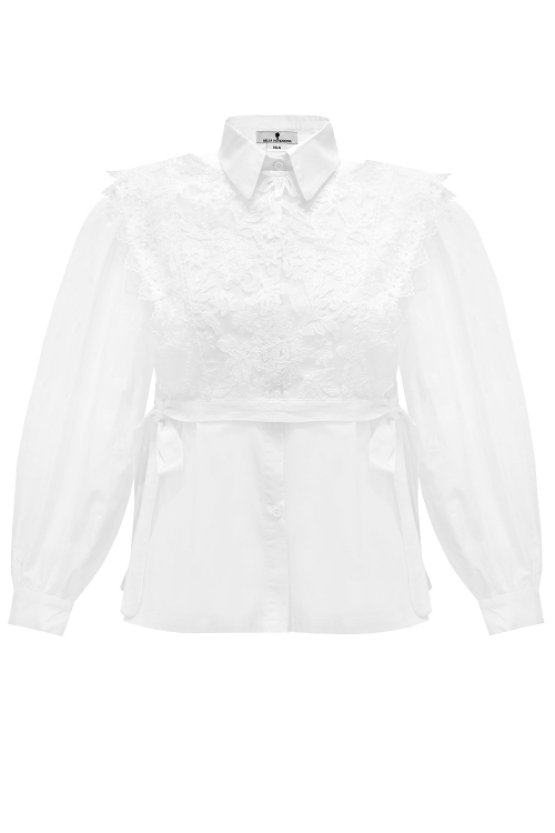 Блуза - рубашка "Леанд" белая, накидка из кружева