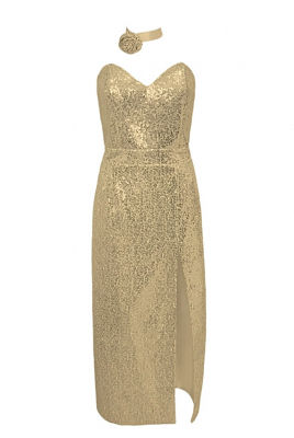 Платье "Рашель" золотистое, серебристые пайетки