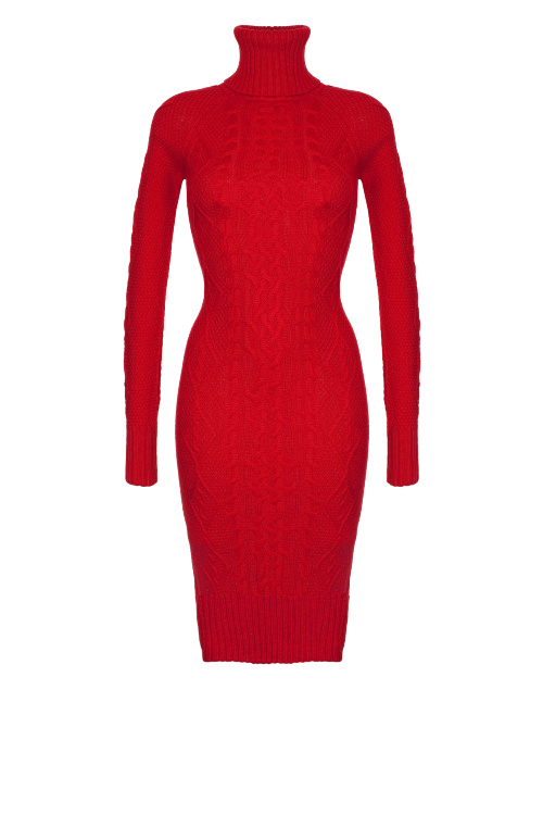 Платье "Инесса" красное, вязаное, миди