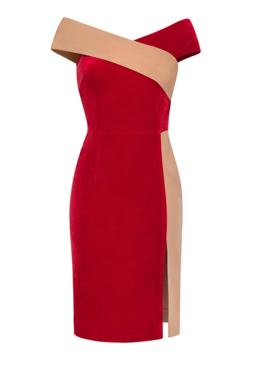 Платье "Алсу" красное с нюдовым