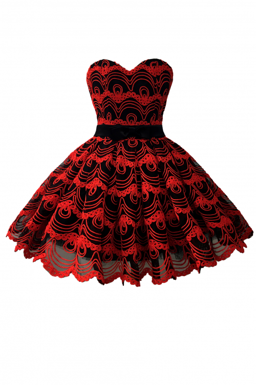 Платье "Николетте" красное кружево на черном, мини