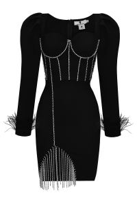 Платье &quot;Эллисон&quot; черное, со стразами и перьями на рукавах