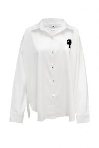 Блуза - рубашка &quot;Ингрис&quot; белая, атлас (шелк), с лого