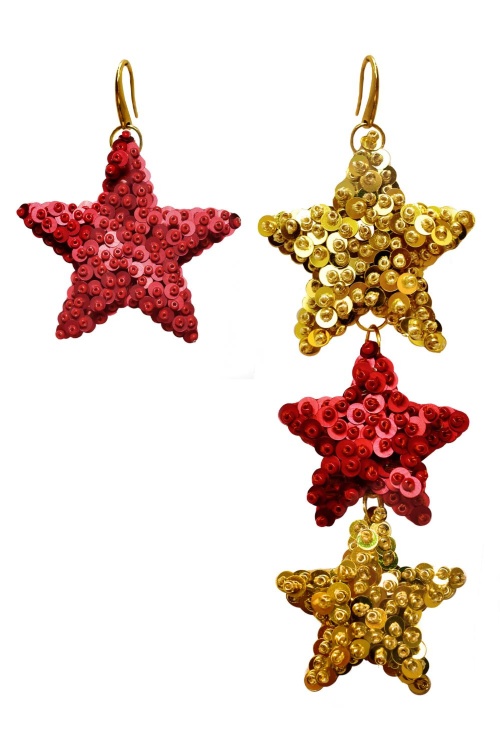 Серьги "Звезды" красные с золотистым (асимметрия)