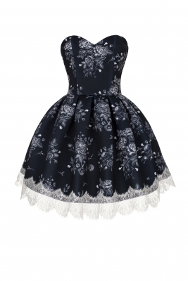 Платье "Аннета" черное, молочный принт, мини