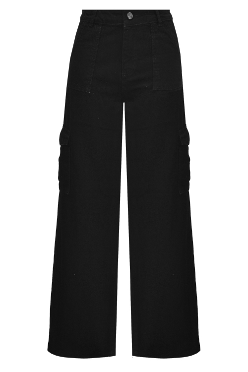 Джинсы "Детройт" черные, с карманами, стиль "карго", высокая талия