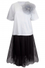 Комплект "Леона" белый/черный, с брошью (футболка + пышная юбка миди)
