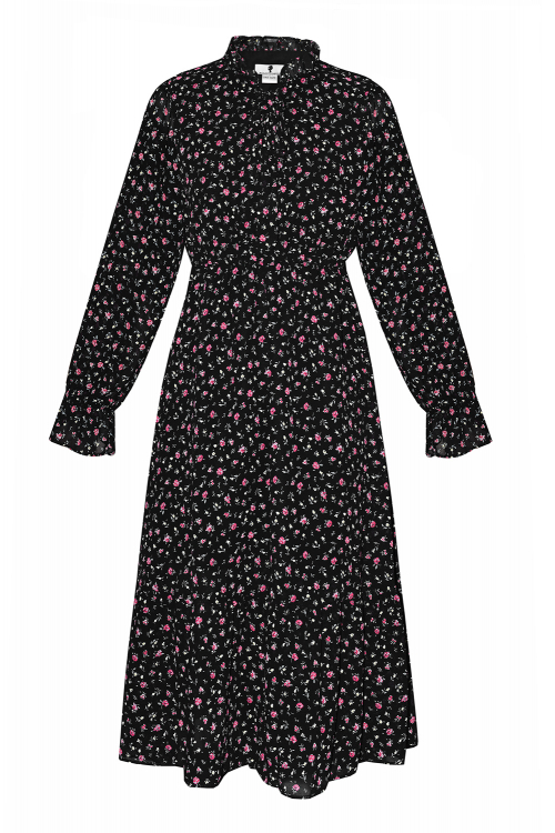 Платье "Флорет" черное, цветочный принт, РОСТ 165