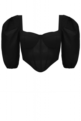 Блуза - топ - корсет "Катрина" черный, с рукавами, хлопок