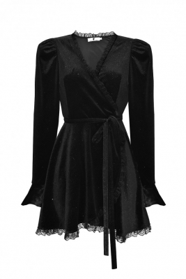 Платье "Джоан" черное, бархат, с напылением, мини