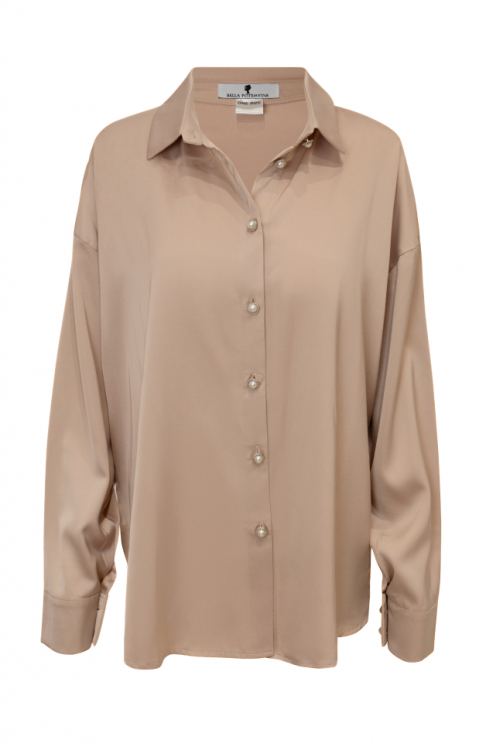 Блуза - рубашка "Дэрил" нюдовая, атлас (шелк)