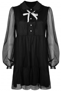 Платье "Нэлор" черное, фатин в горошек, А-силуэт, мини