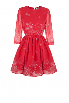 Платье "Бернис" красное, молочный принт, мини
