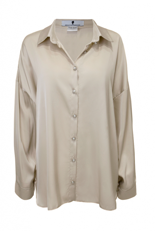 Блуза - рубашка "Дэрил" бежевая, атлас (шелк)