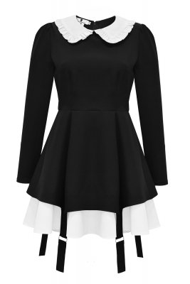 Платье "Ксантия" черное, белый воротник и подол, имитация подвязок