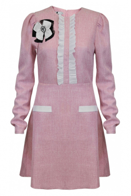 Платье "Бернетта" розовое, с люрексом, твид, белая окантовка гофре, мини