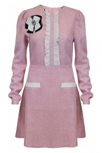 Платье &quot;Бернетта&quot; розовое, с люрексом, твид, белая окантовка гофре, мини