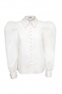Блуза - рубашка &quot;Иларис&quot; белая, широкие рукава, декорирована жемчугом