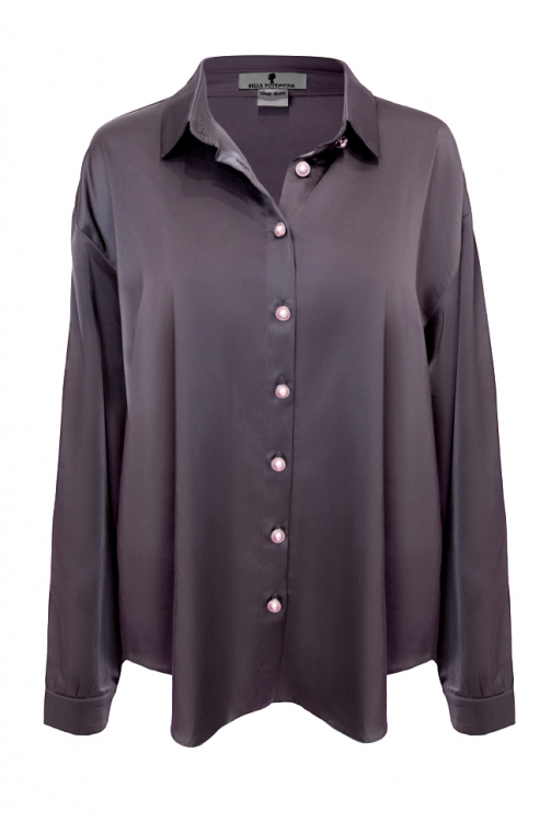 Блуза - рубашка "Дэрил" фиолетовая, атлас (шелк)
