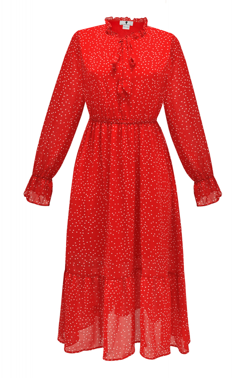 Платье "Флорет" красное, в горошек, РОСТ 165