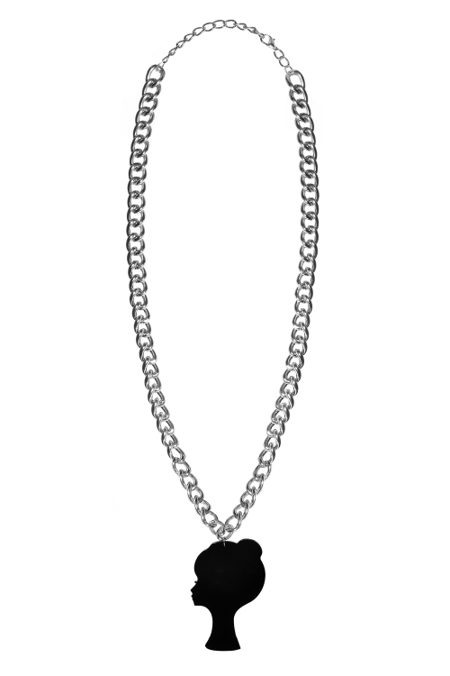 Колье (цепочка) серебристая, крупная с черным лого