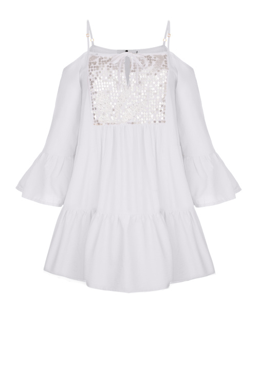 Платье "Дестени" белое, серебристая вставка, мини