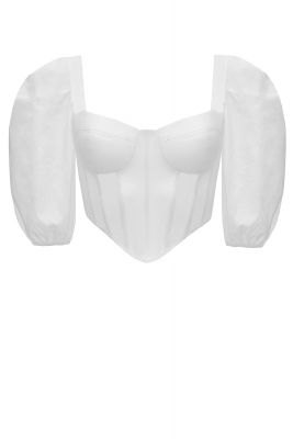 Блуза - топ - корсет "Катрина" белый, с рукавами, хлопок