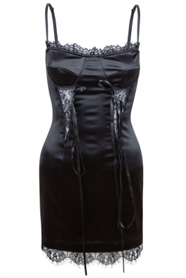 Платье черное атлас (шелк) с кружевом