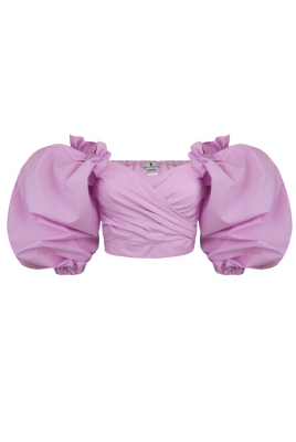 Блуза - топ "Рене" лавандовая, объёмные рукава, на завязках