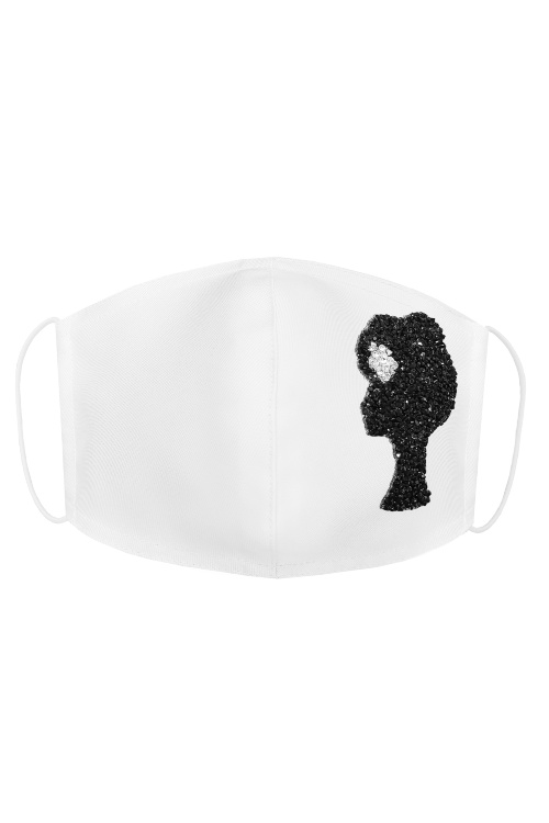 Маска защитная для лица, декоративная c лого из страз (белая)