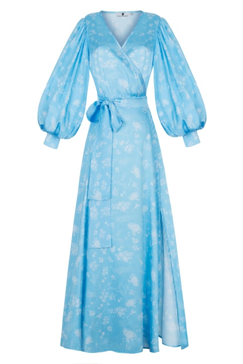 Платье "Оливия" голубое, молочный принт, макси