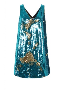 Платье "Розали" бирюзовое - золотистое, пайетки